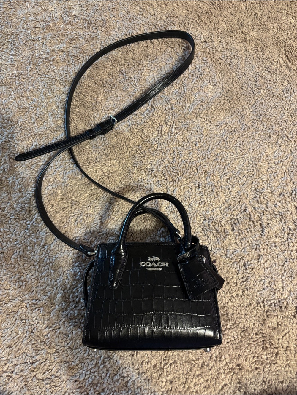 Coach Black Croc-Embossed Mini Katy Satchel